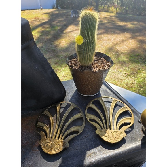 VTG World Bazaar Brass Trivets Set of 2 India Fan Shell Art Deco Boho7x7.5" - Picture 8 of 10